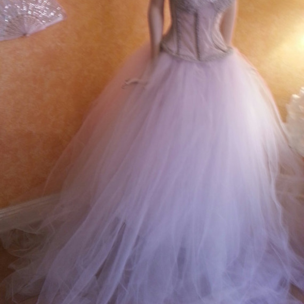 Sheer Jeweled White Silver Corset Wedding Ballgown - Picture 6 of 8